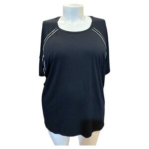 Massini Women's Black Short Sleeve Shirt with Sequins & Beads, Women's Size 3X